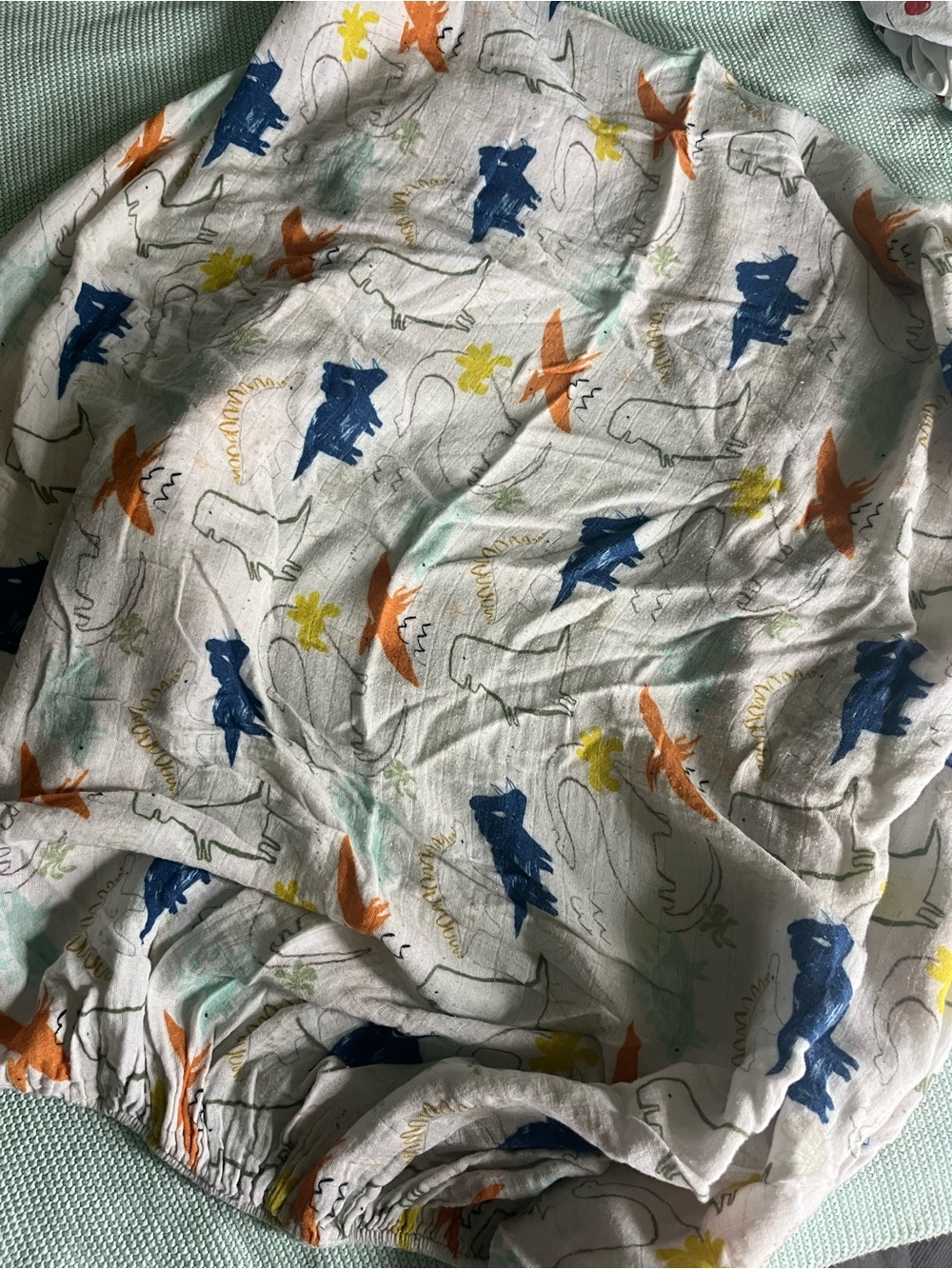 White Muslin Baby Fitted Crib Sheet with Dino Print